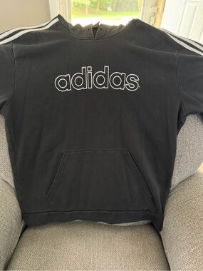 adidas Black Linear 3-Stripe Outline Spellout Hoodie